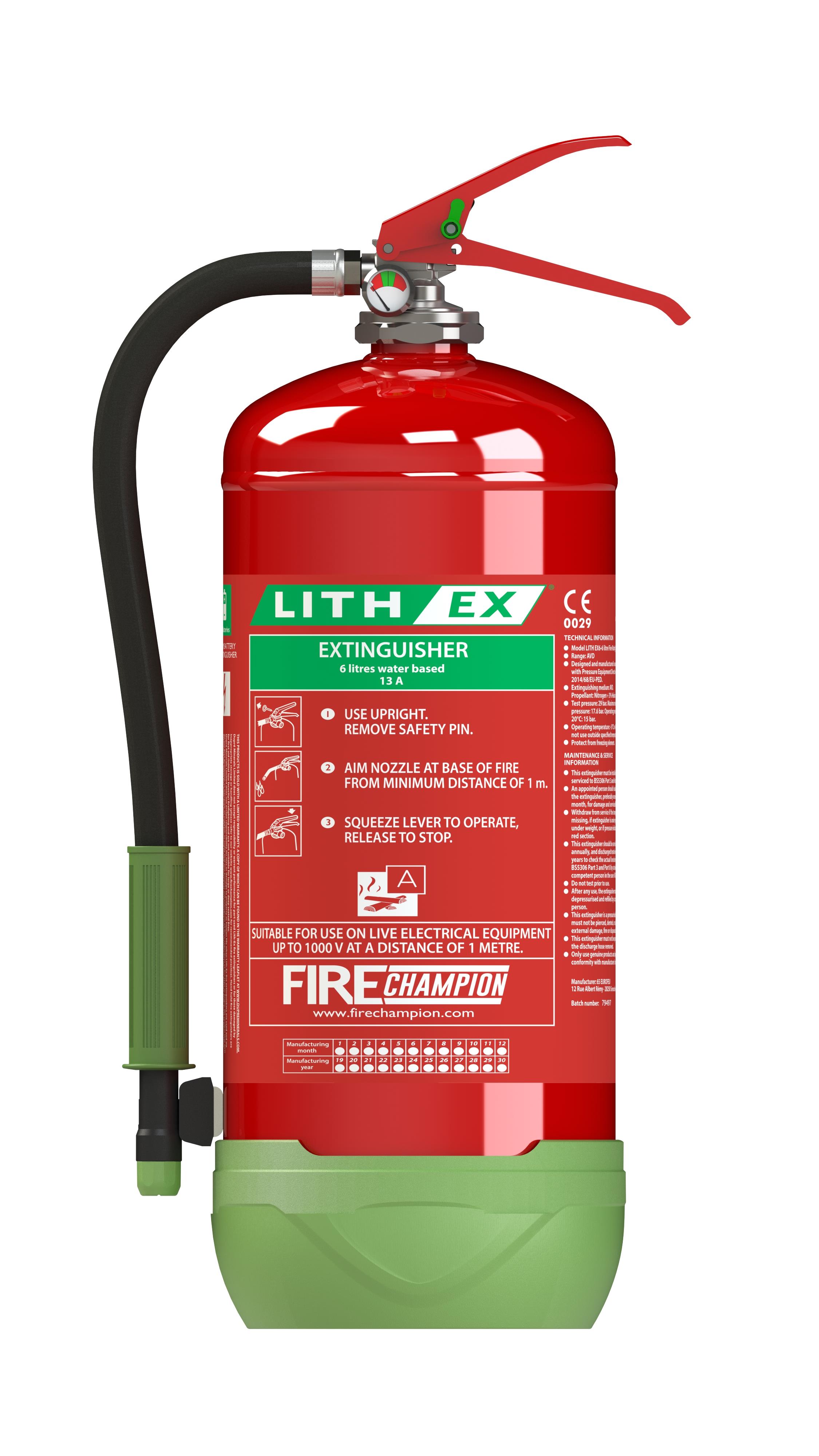 6 l LithEX AVD-Feuerlöscher für 250-500 Wh Li-Ion-Akku & A-Brände