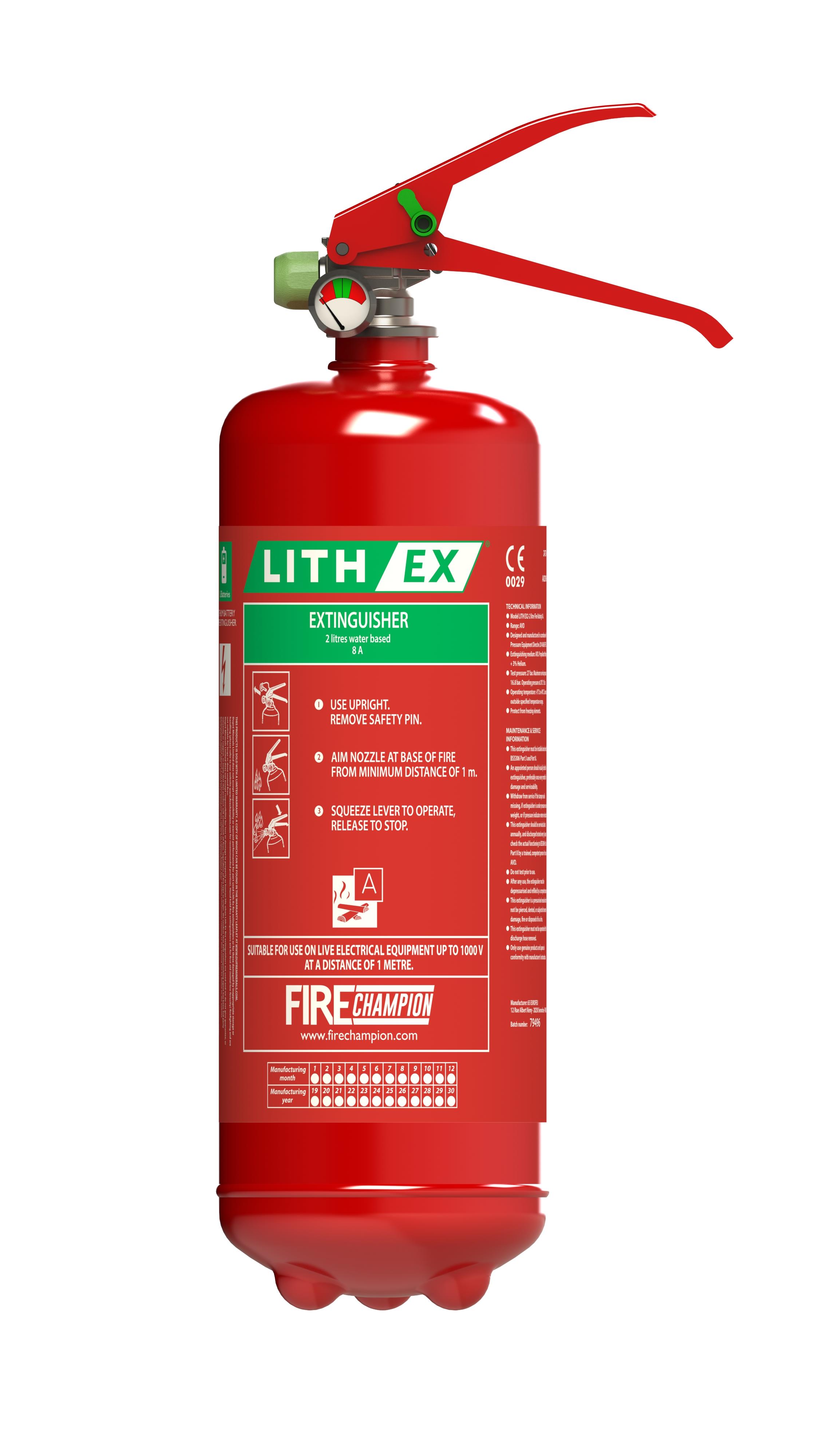 2 l LithEX AVD-Feuerlöscher mit Sprühkopf, für 100 - 250 Wh Li-Ion-Akku & A-Brände